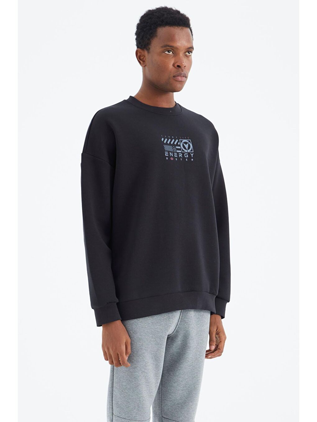 TOMMYLIFE Lacivert Bisiklet Yaka Baskı Detaylı Rahat Kalıp Erkek Sweatshirt - 88284 - 3