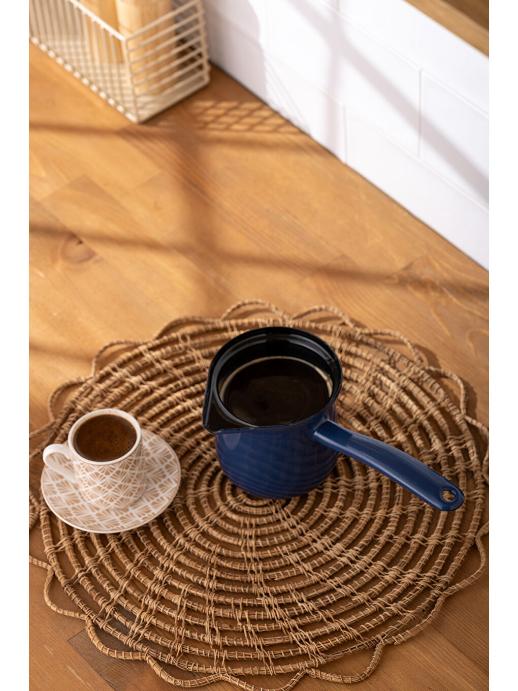 Lacivert Hasbahçe Emaye Cezve 10 cm-3