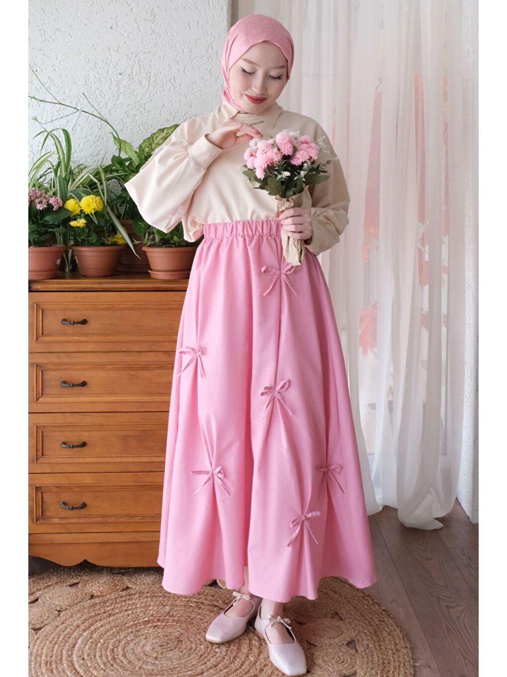 Ceylan Otantik Soft Pembe Fiyonklu Etek