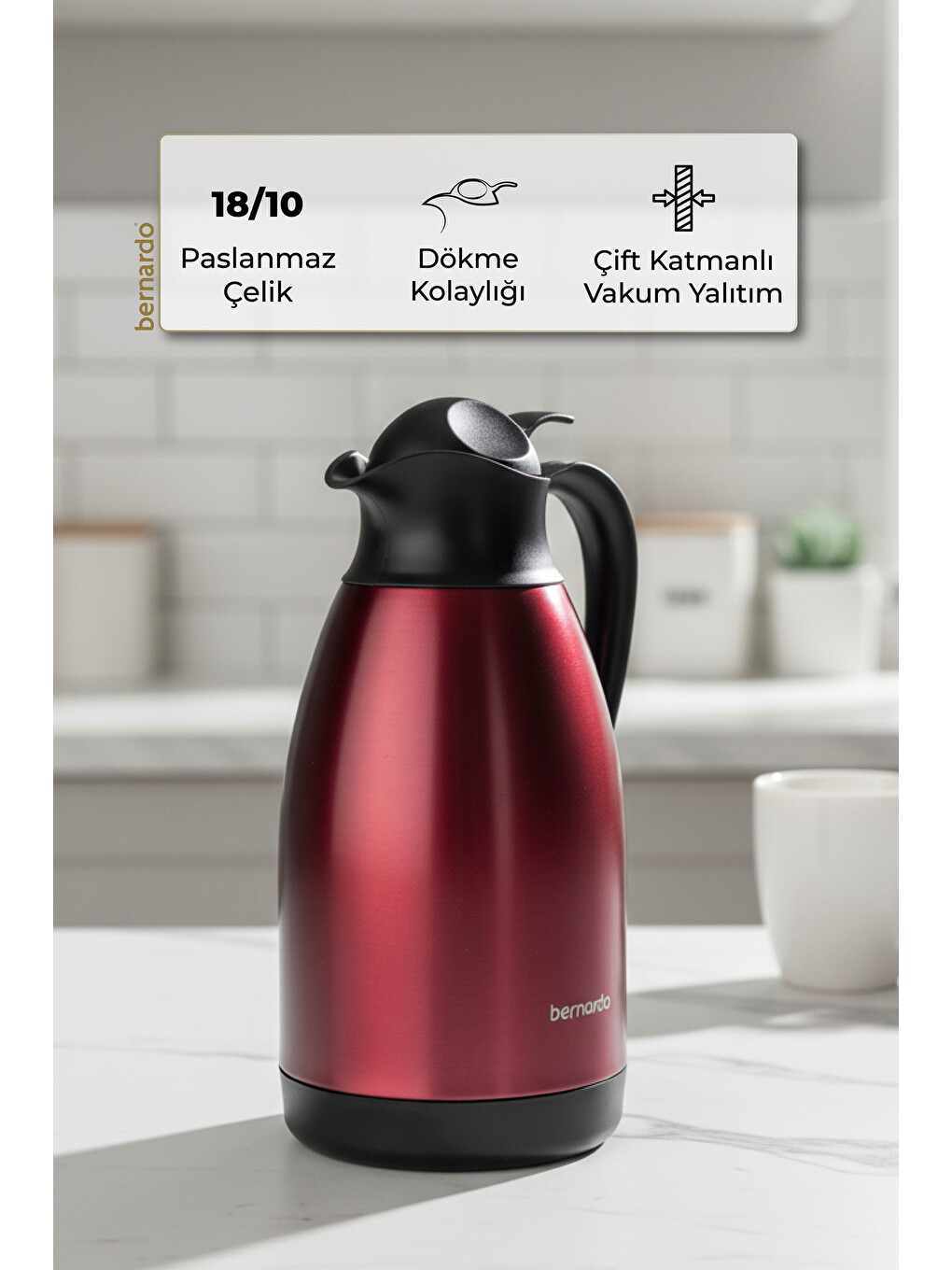 Grandio Çelik Termos Bordo 2 Litre-3