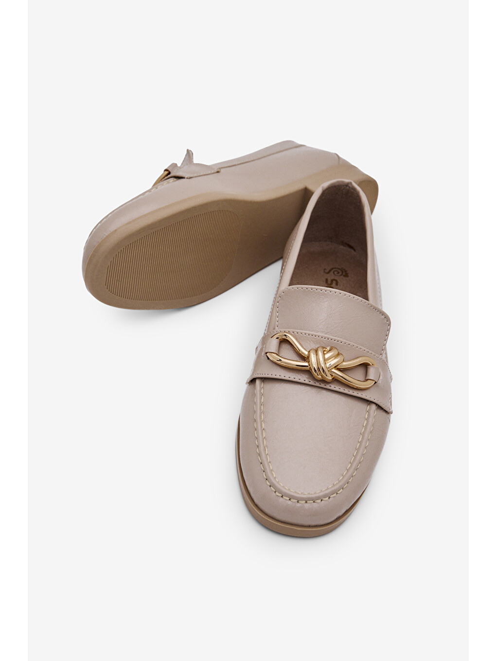 Kadın Bej Kadın Klasik Loafer Toka Detayl Babet Günlük Babet