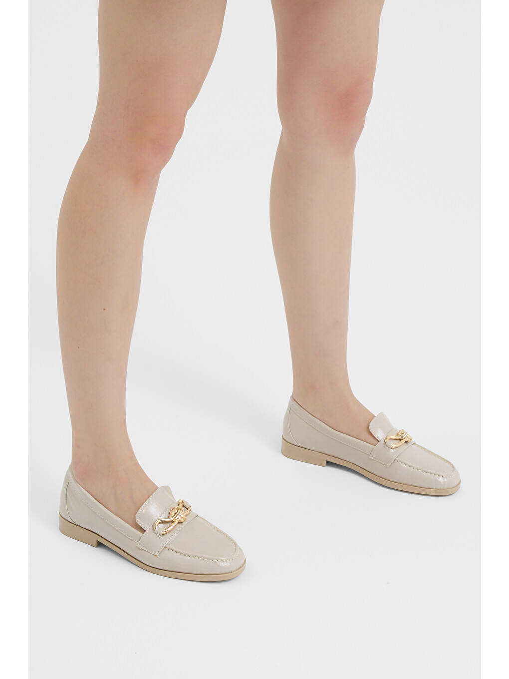 Kadın Bej Kadın Klasik Loafer Toka Detayl Babet Günlük Babet-2