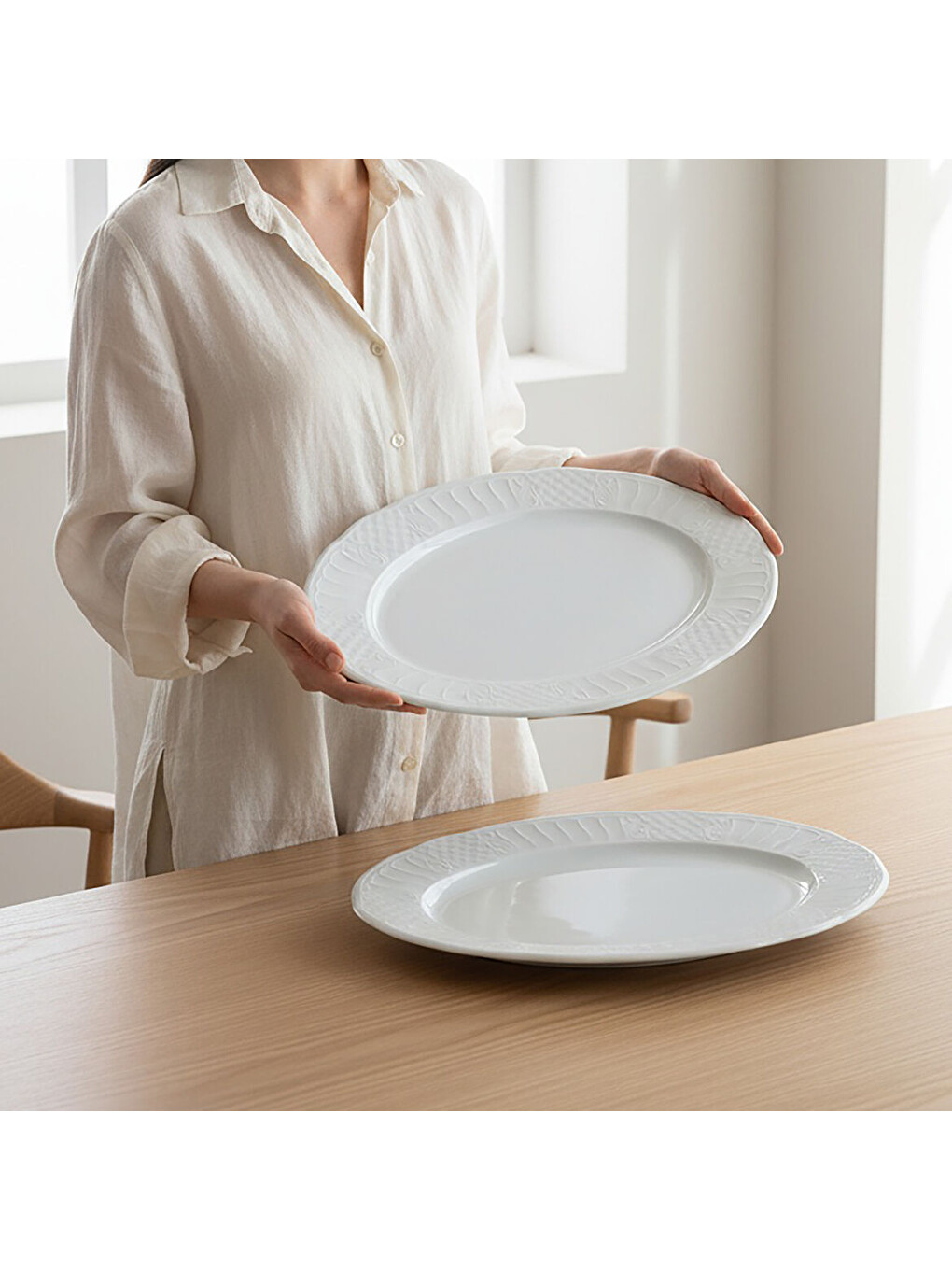 Ekru Sembol 2 Parça 35 Cm Kayık Tabak-1