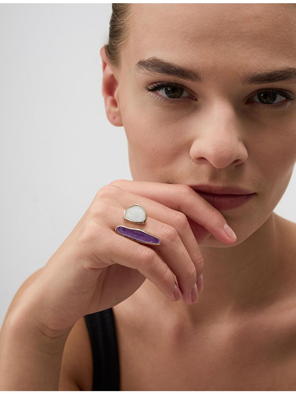 Lila Ayarlanabilir Doğal Taş Yüzük-2