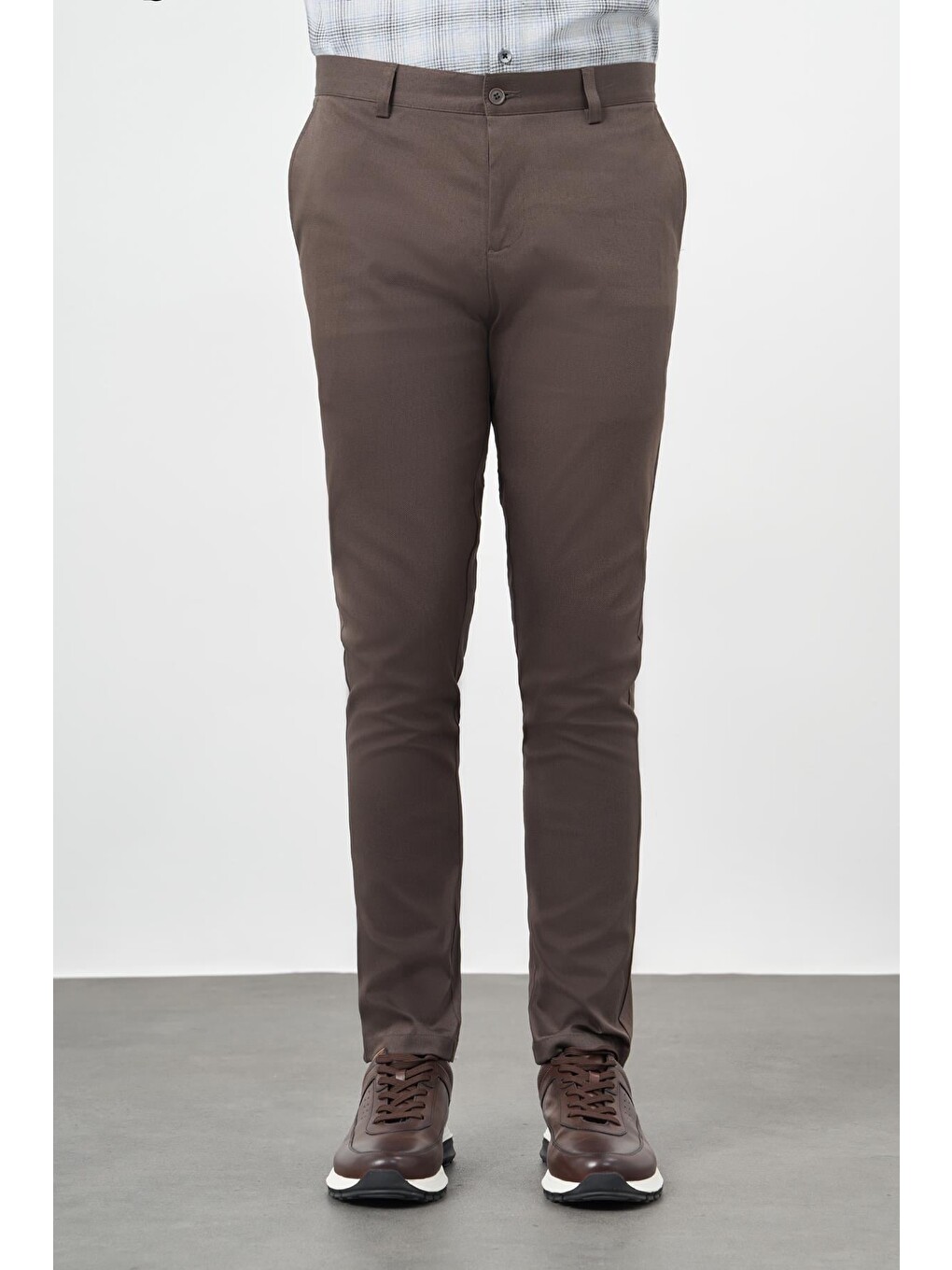 Kahverengi Koyu Camel Pamuklu Yandan Cepli Casual Slim Fit Chino Pantolon 1003245163-1