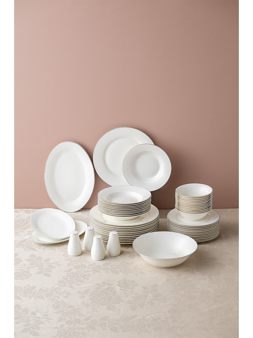 Beyaz New Bone Frezya 56 Parça 12 Kişilik Yuvarlak Yemek Takımı Platin-3