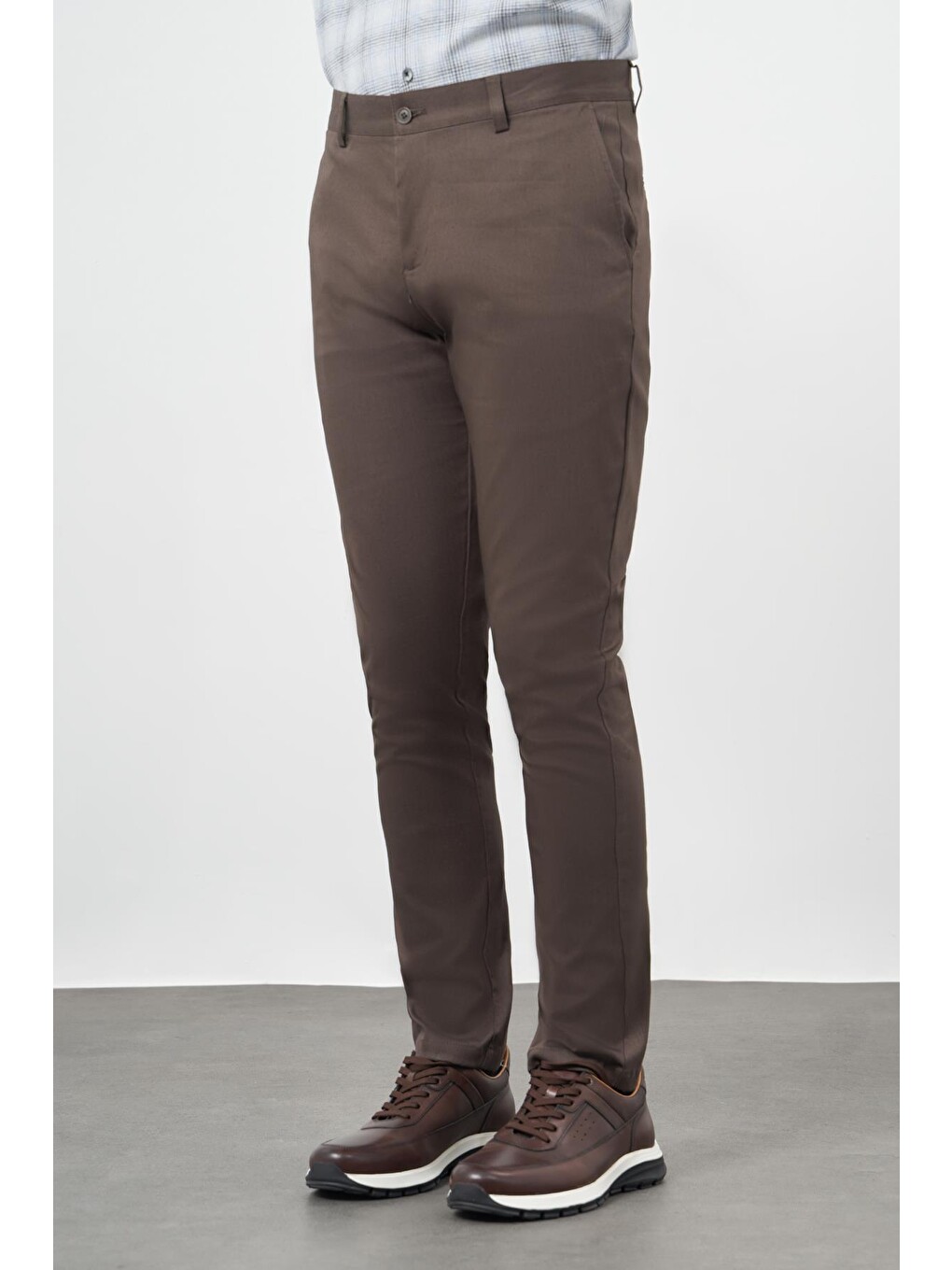 Kahverengi Koyu Camel Pamuklu Yandan Cepli Casual Slim Fit Chino Pantolon 1003245163-2