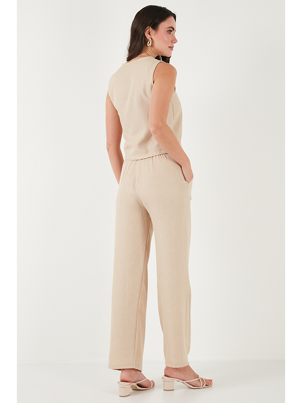 Bej Regular Fit Bol Paça Yelekli Takım 67045162s4-6