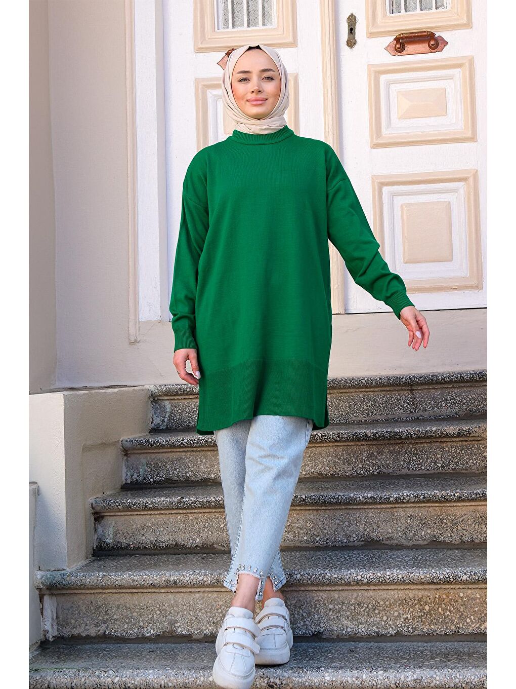 Kadın Triko Tesettür Kazak  Zümrüt Yeşil-1