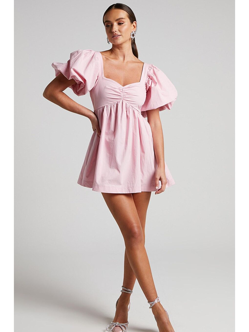 Pembe Kalp Yaka Balon Kol Kadın Elbise Mg1620-1