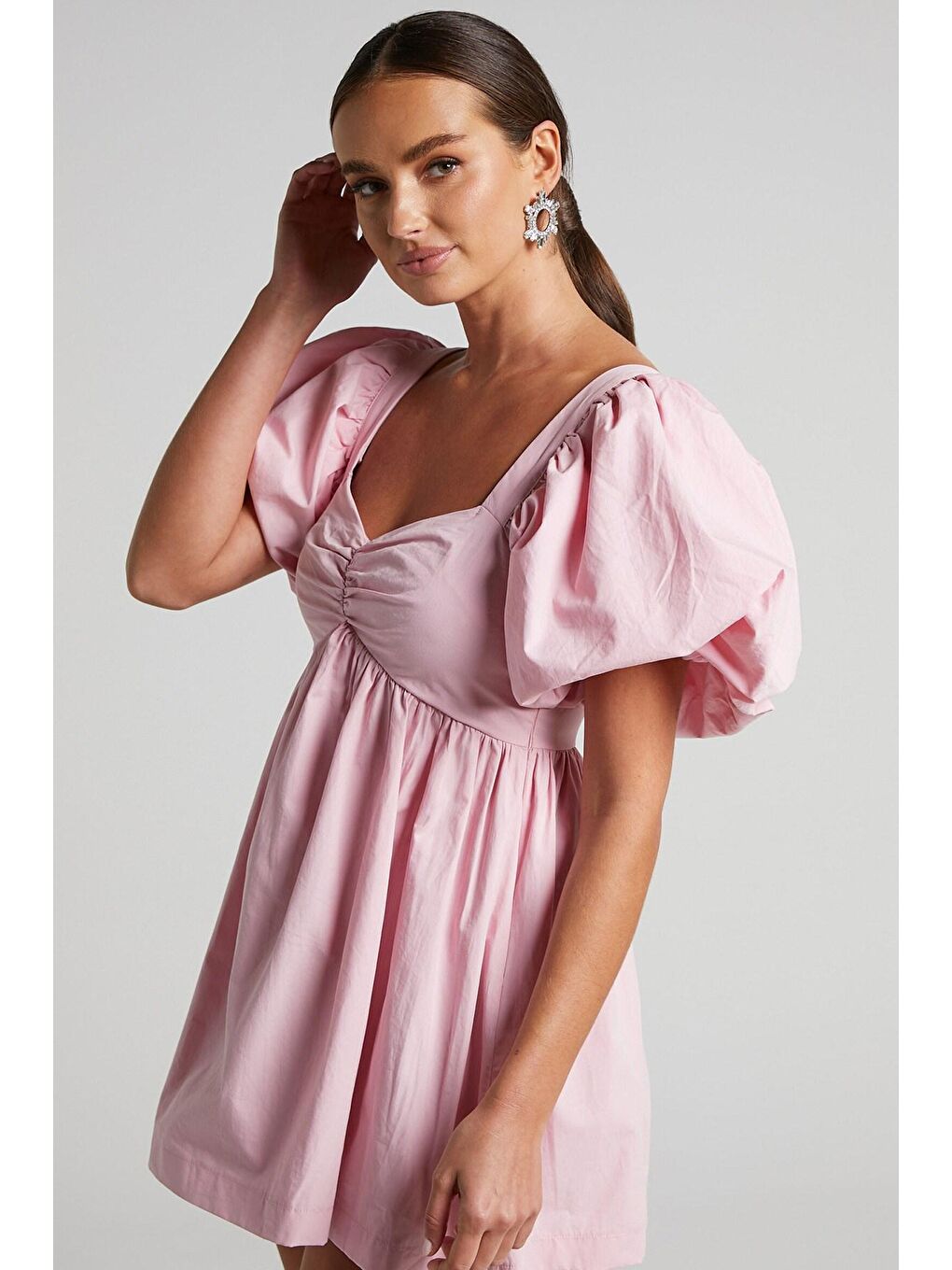 Pembe Kalp Yaka Balon Kol Kadın Elbise Mg1620-2