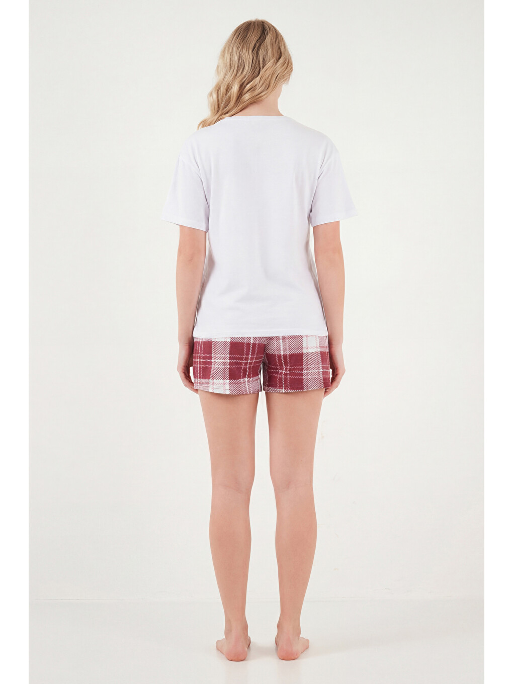 Beyaz % 100 Pamuk Regular Fit Desenli Şortlu Kadın Pijama Takımı 65790782-4