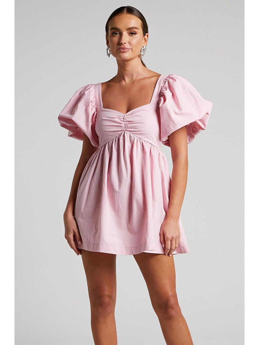 Pembe Kalp Yaka Balon Kol Kadın Elbise Mg1620-3