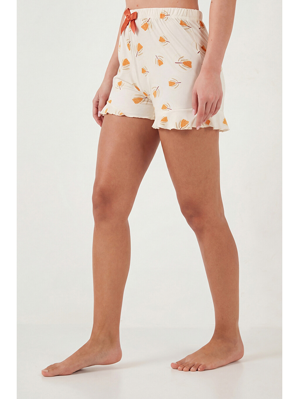 Sarı Desenli Bambu Karışımlı Regular Fit Şortlu Pijama Takımı 6097715-4