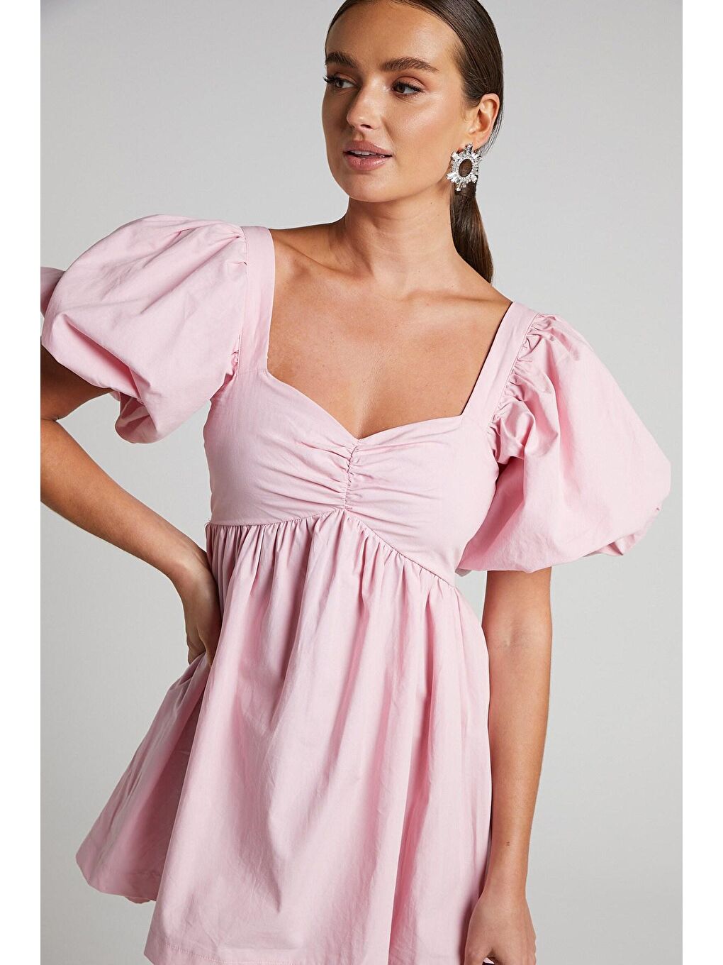 Pembe Kalp Yaka Balon Kol Kadın Elbise Mg1620-4