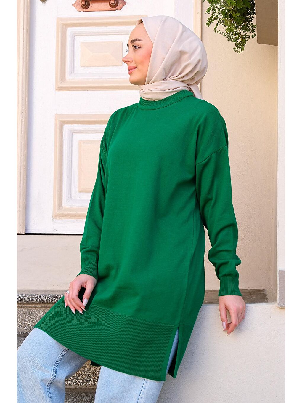 Kadın Triko Tesettür Kazak  Zümrüt Yeşil-3
