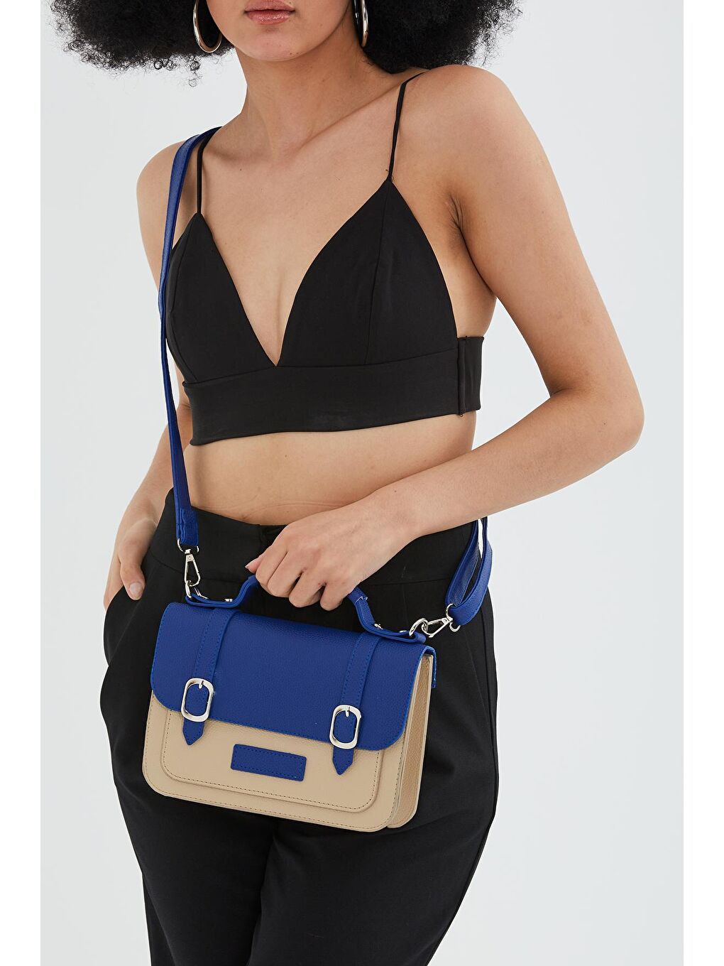 Uzun Askılı Çift Tokalı Postacı Taylor Kadın Çapraz Çanta Saks Mavi