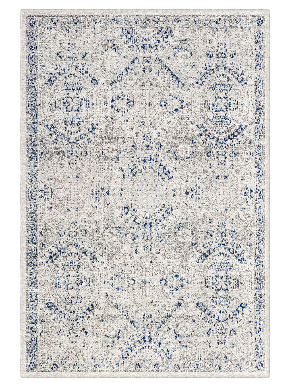 Mavi Dekoratif Özel Tasarım Yıkanabilir İnce Kaymaz Tabanlı Modern Halı KECE FR09