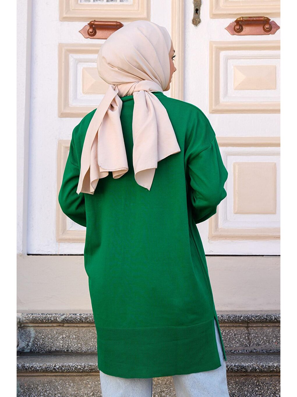 Kadın Triko Tesettür Kazak  Zümrüt Yeşil-4
