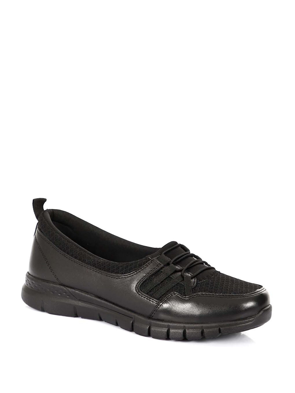 Siyah SİYAH  Hakiki Deri Yuvarlak Burun Dolgu Taban Kadın Günlük Ayakkabı 42130-4