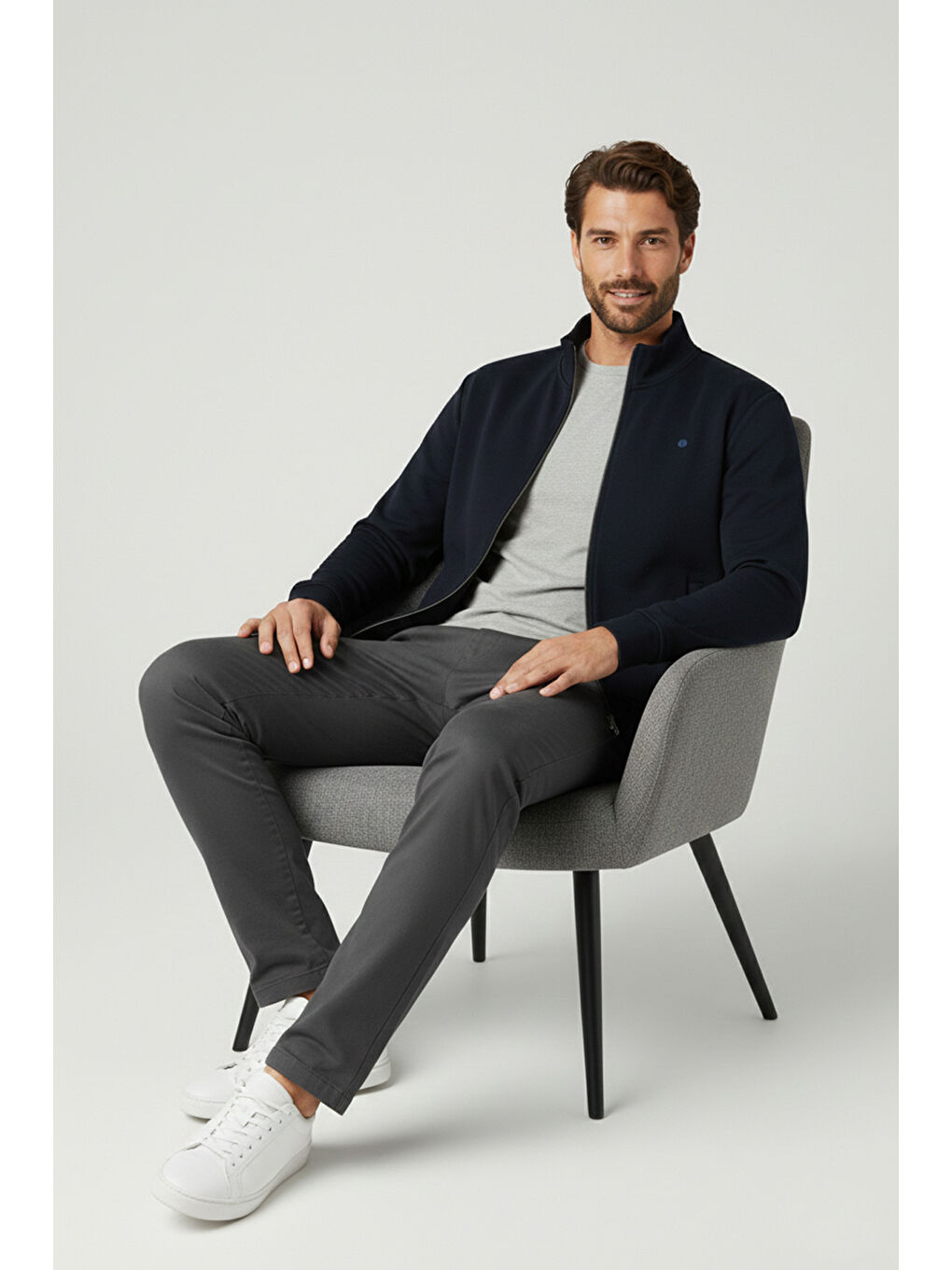 Lacivert Pamuk Karışımlı Regular Fit Dik Yaka Hırka 5901223-6