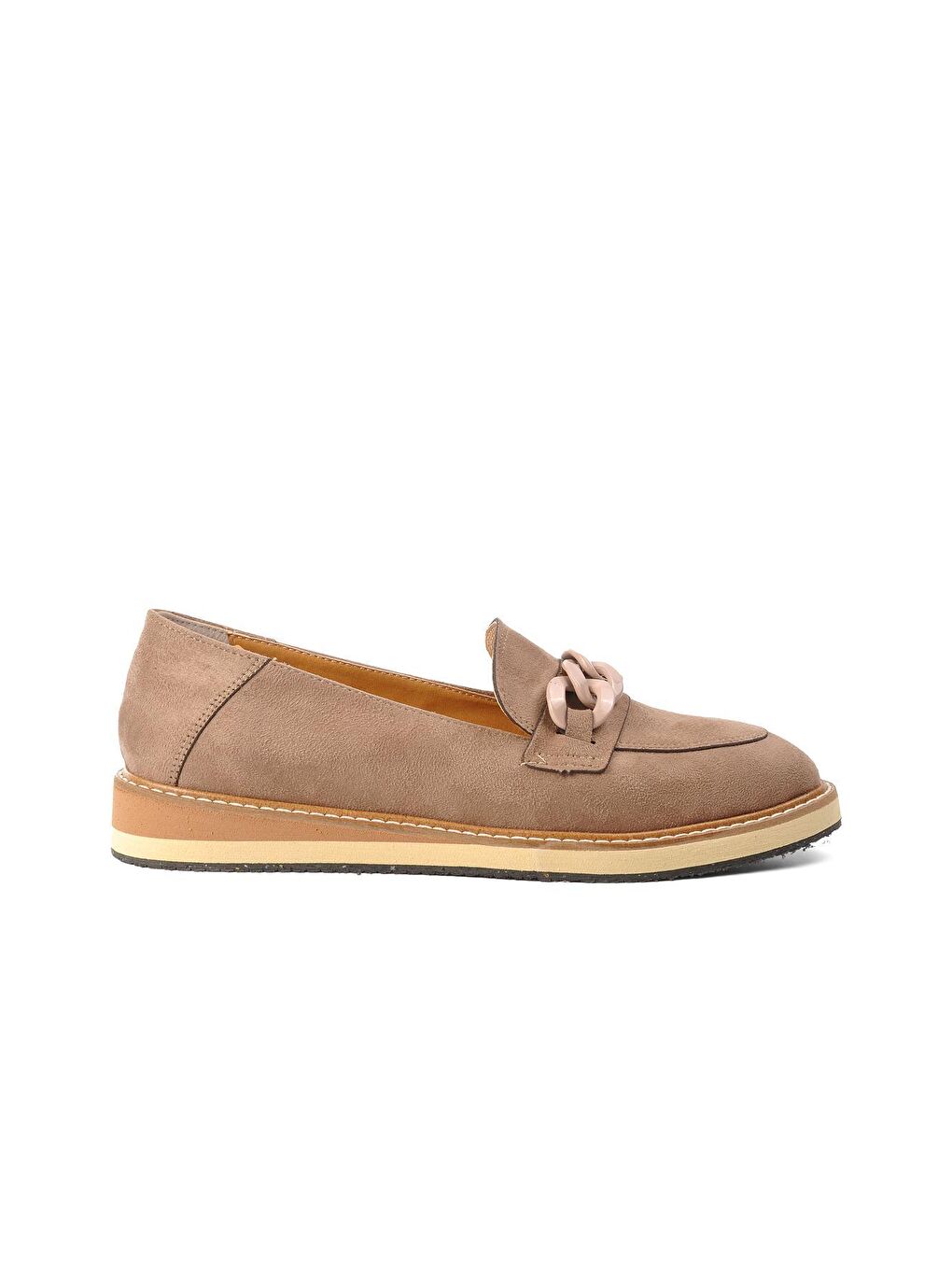 Bej E-103 Vizon Süet Kadın Loafer Ayakkabı