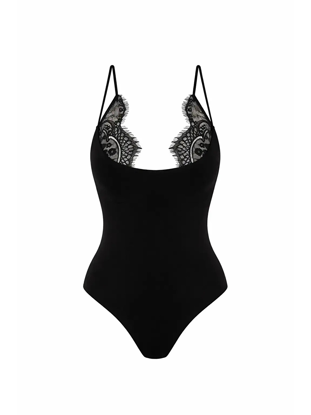 Kadın Siyah Dantel Detaylı Askılı Bodysuit 0800-0410