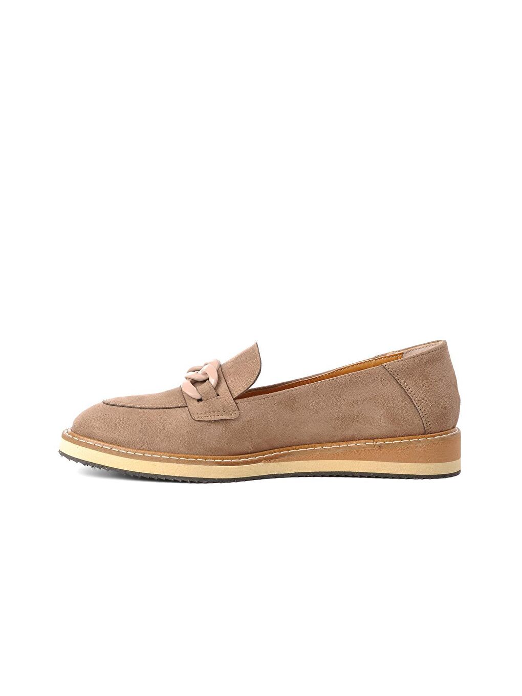 Bej E-103 Vizon Süet Kadın Loafer Ayakkabı-1