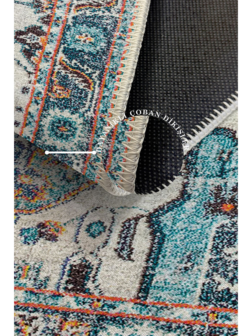 Mavi Dekoratif Özel Tasarım Yıkanabilir İnce Kaymaz Tabanlı Modern Halı KECE FR09-3