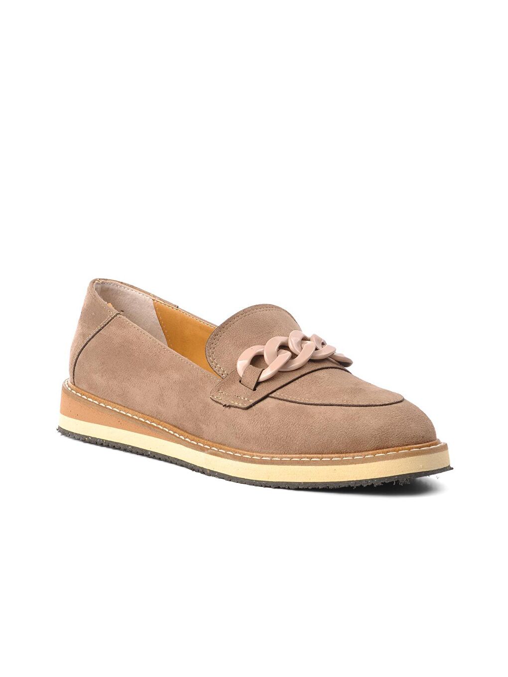 Bej E-103 Vizon Süet Kadın Loafer Ayakkabı-2