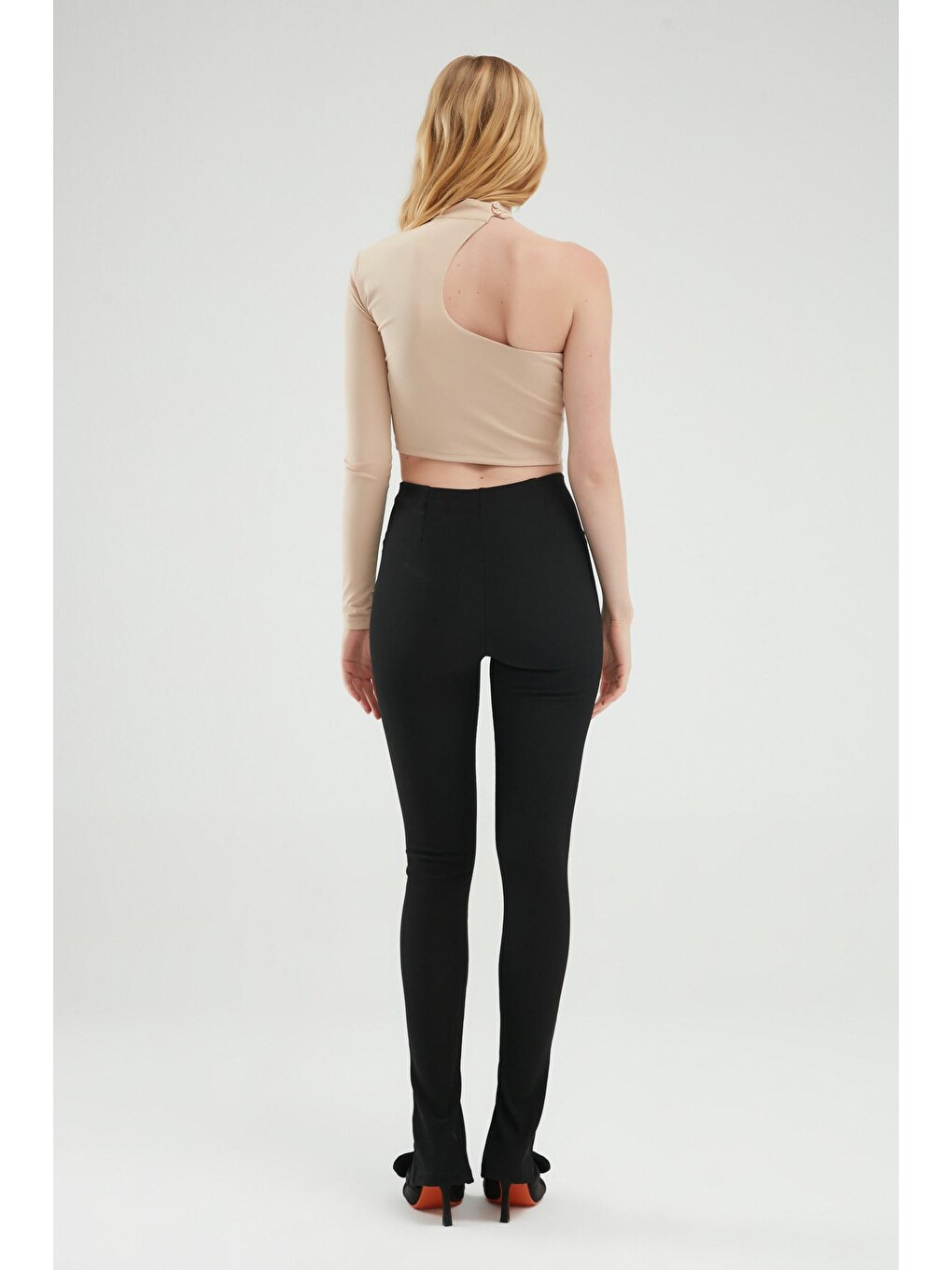 Beli Lastikli Yırtmaçlı Pantolon Siyah-4