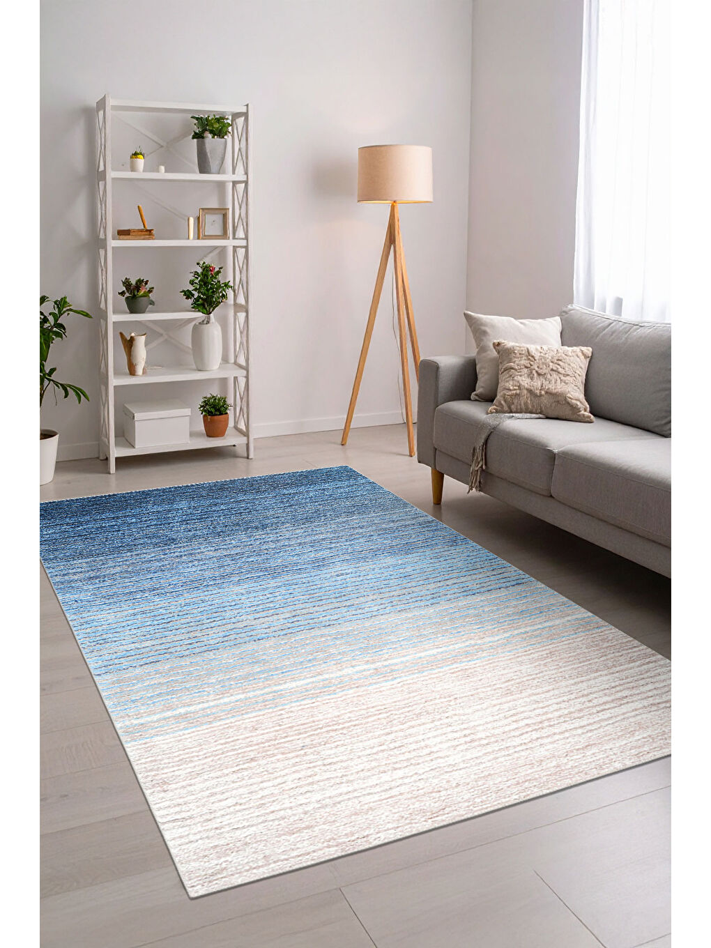 Mavi Dekoratif Özel Tasarım Yıkanabilir İnce Kaymaz Tabanlı Modern Halı KECE FR08-1