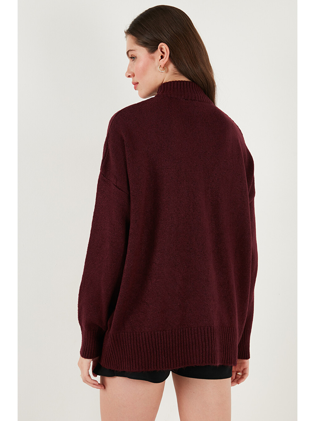 Bordo Premium Oversize Fit Balıkçı Yaka Yumuşak Dokulu Triko Kazak 680kz00469-6