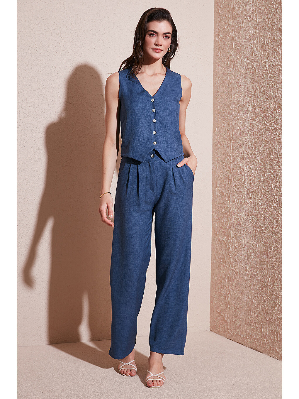 İndigo Regular Fit Bol Paça Yelekli Kadın Takım 67045162s4-2