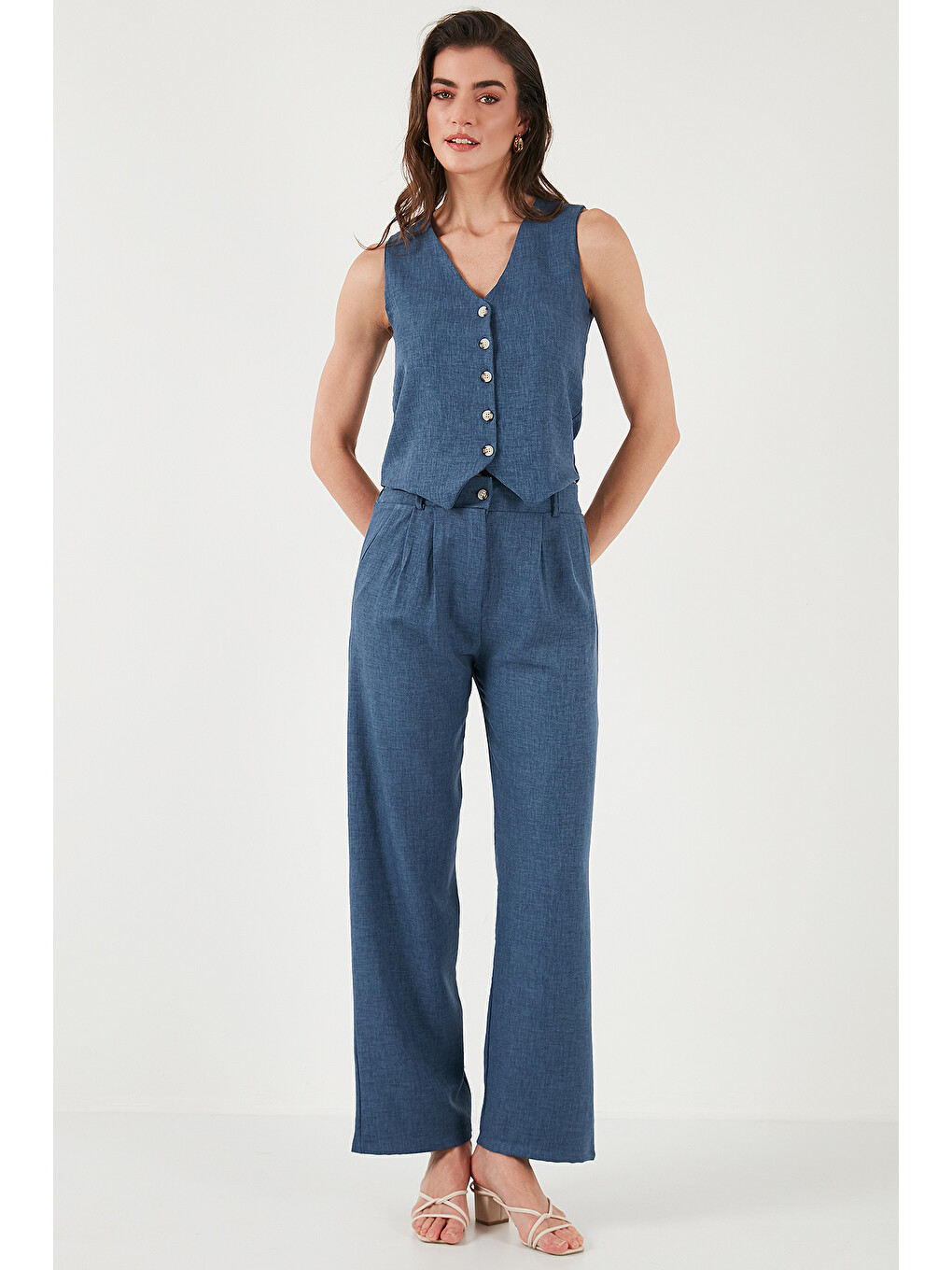 İndigo Regular Fit Bol Paça Yelekli Kadın Takım 67045162s4-3