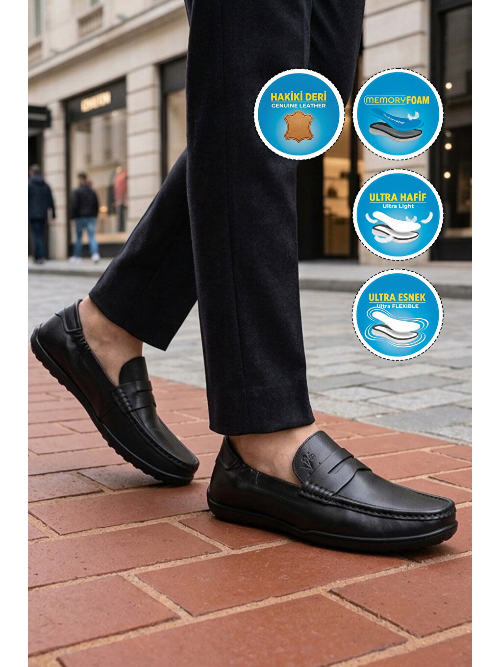Erkek Hakiki Deri Loafer Mokasen Ayakkabı Hafızalı Taban Hafif Smart Casual Siyah M420 M-2