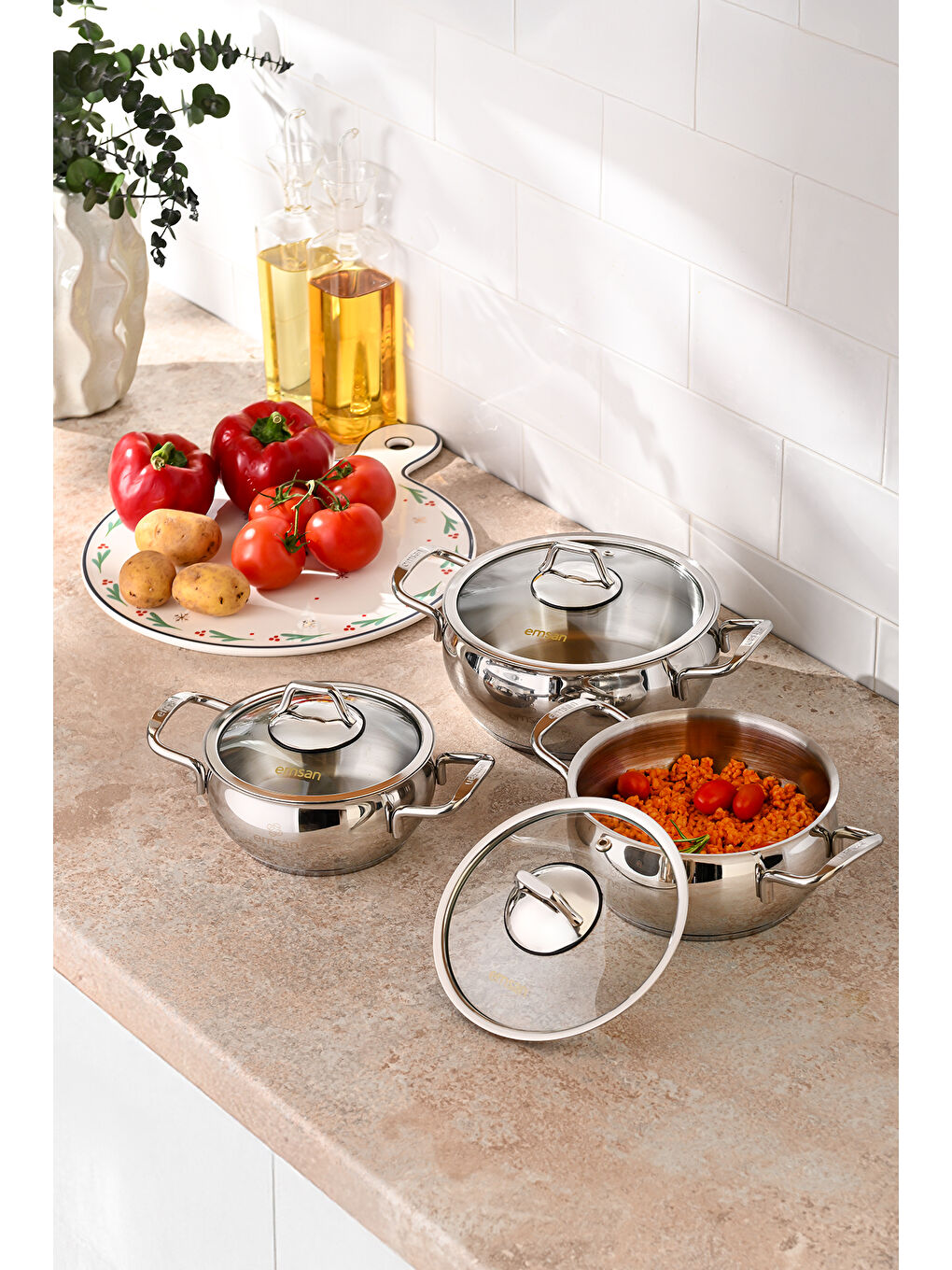 Gri Cemre İndüksiyon Tabanlı 6 Parça Midi Paslanmaz Çelik Tencere Seti-5