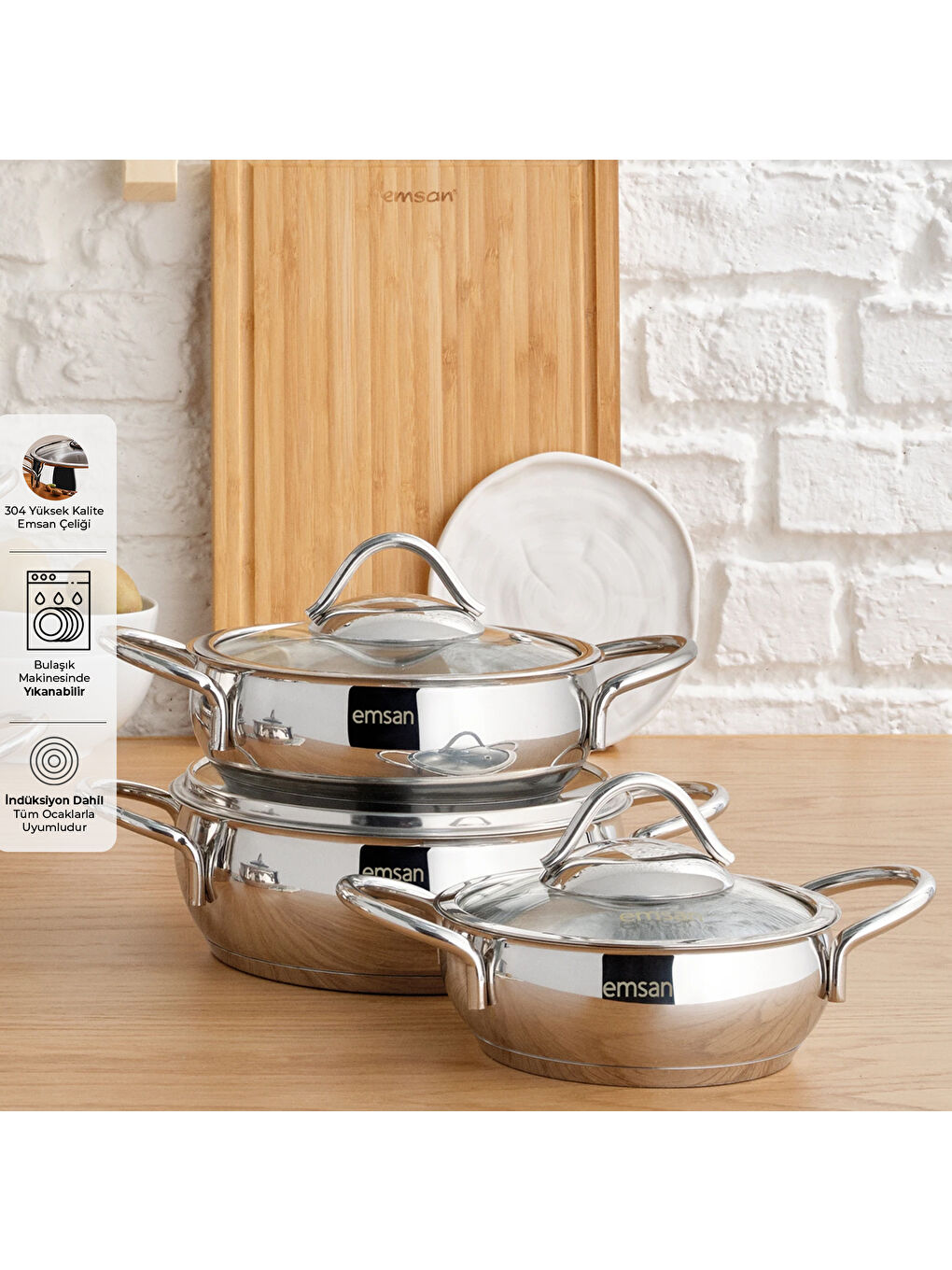 Gri Cemre İndüksiyon Tabanlı 6 Parça Çelik Sahan Seti-4