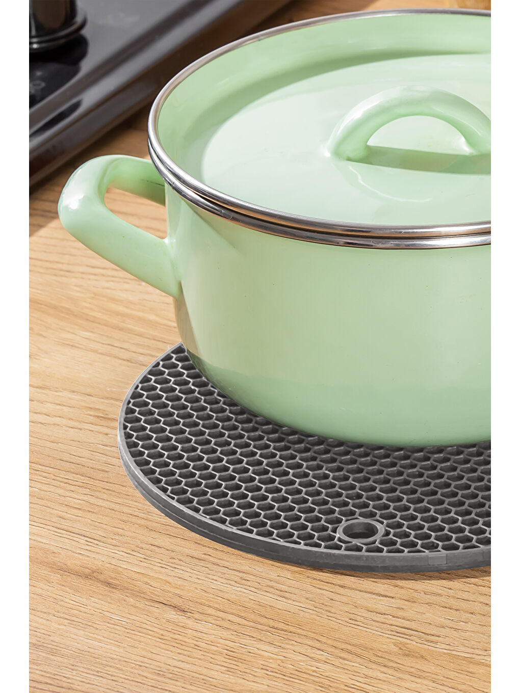 Gri 3262 Yuvarlak Nihale - 2'li 3260 Fırın Eldiveni - Isı Yalıtımlı Kaymaz Yapışmaz Silikon - GRİ-1