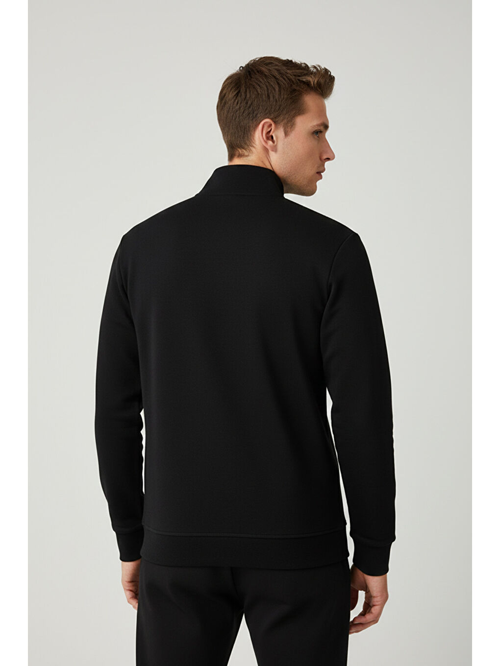 Siyah Pamuk Karışımlı Regular Fit Dik Yaka Hırka 5901223-4