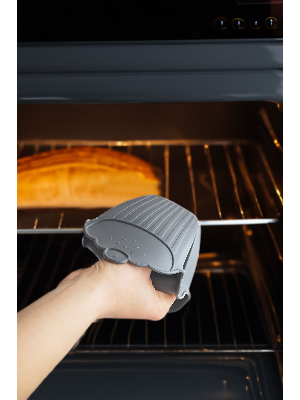 Gri 3262 Yuvarlak Nihale - 2'li 3260 Fırın Eldiveni - Isı Yalıtımlı Kaymaz Yapışmaz Silikon - GRİ-2