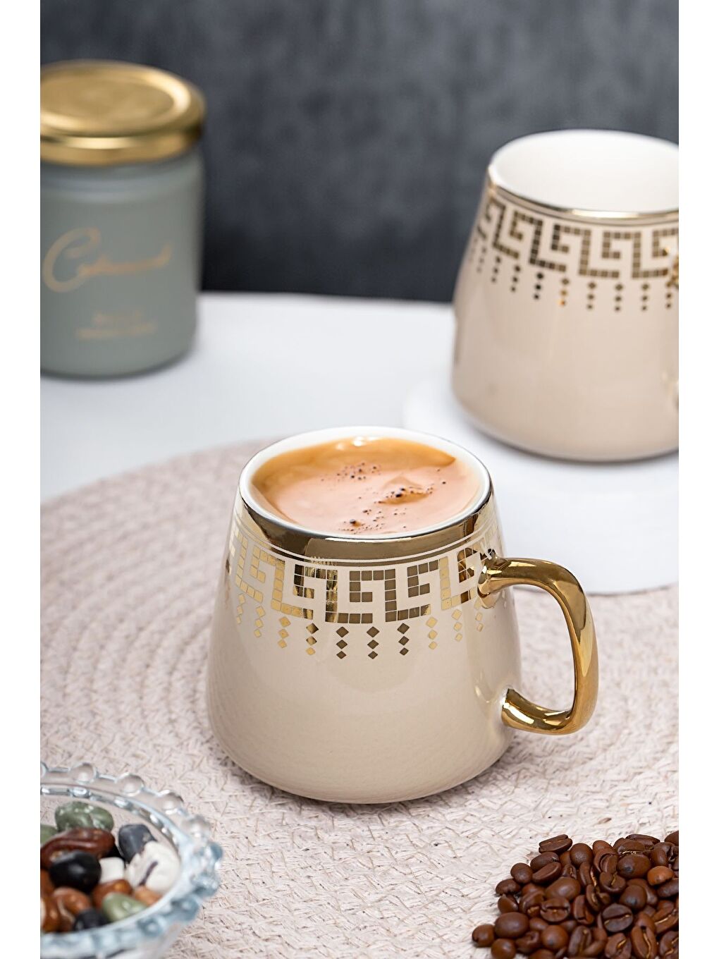 Ekru YDY-001 2 li Gold Yaldızlı Porselen Mug Kupa Bardak - Kulplu Çay Kahve Bardağı - 200 cc