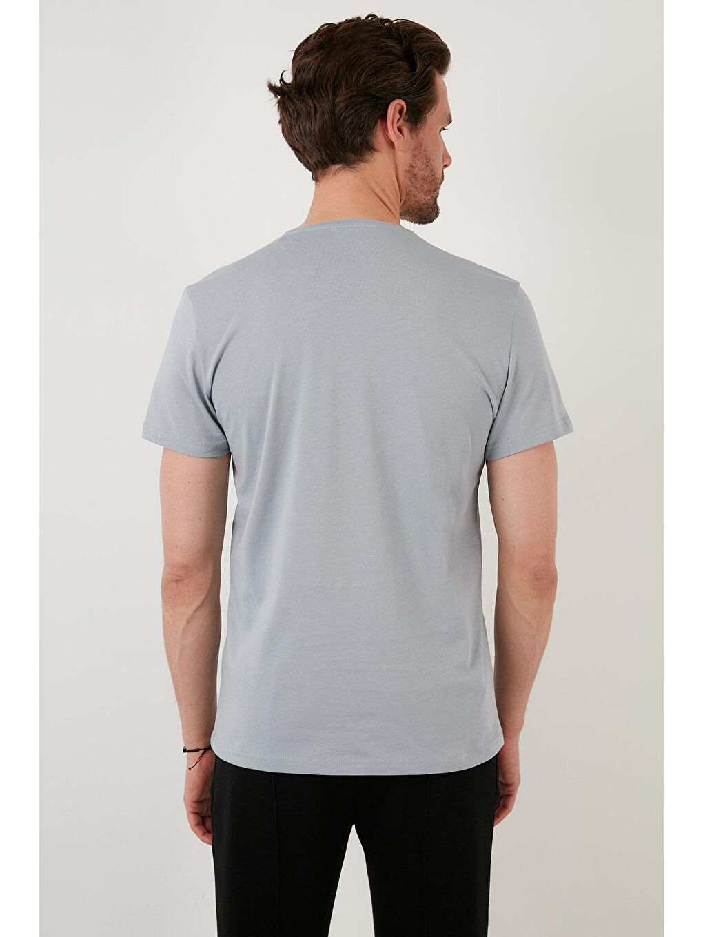 Gri Baskılı Slim Fit Bisiklet Yaka % 100 Pamuk Tişört 5902416-4