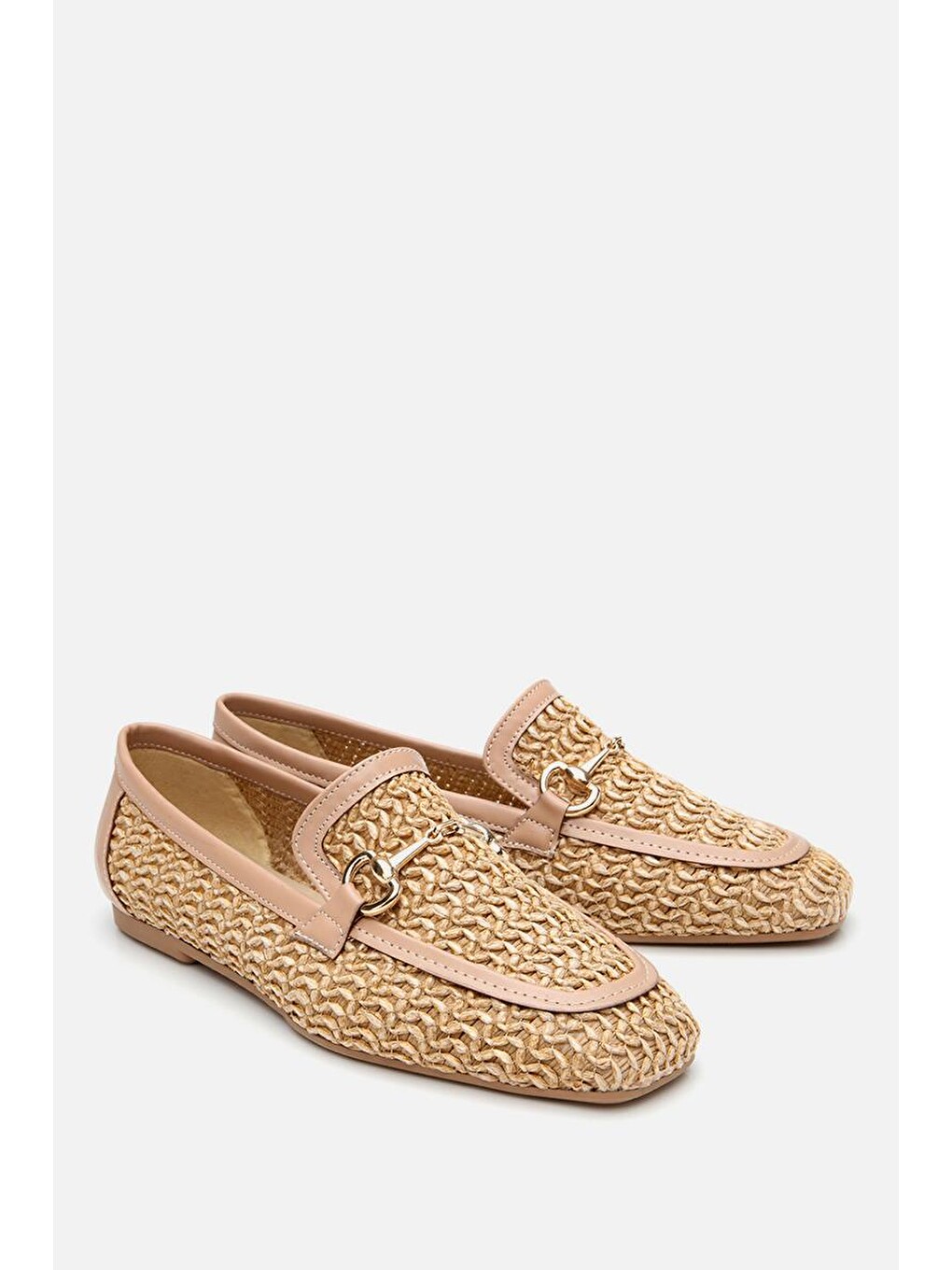 Kadın Bej Hasır Detaylı Tokalı Loafer-1
