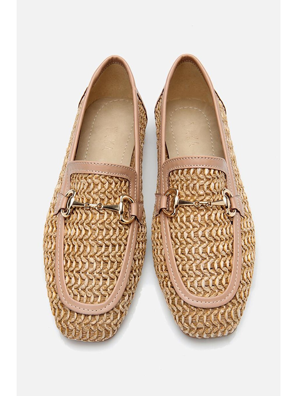 Kadın Bej Hasır Detaylı Tokalı Loafer-4