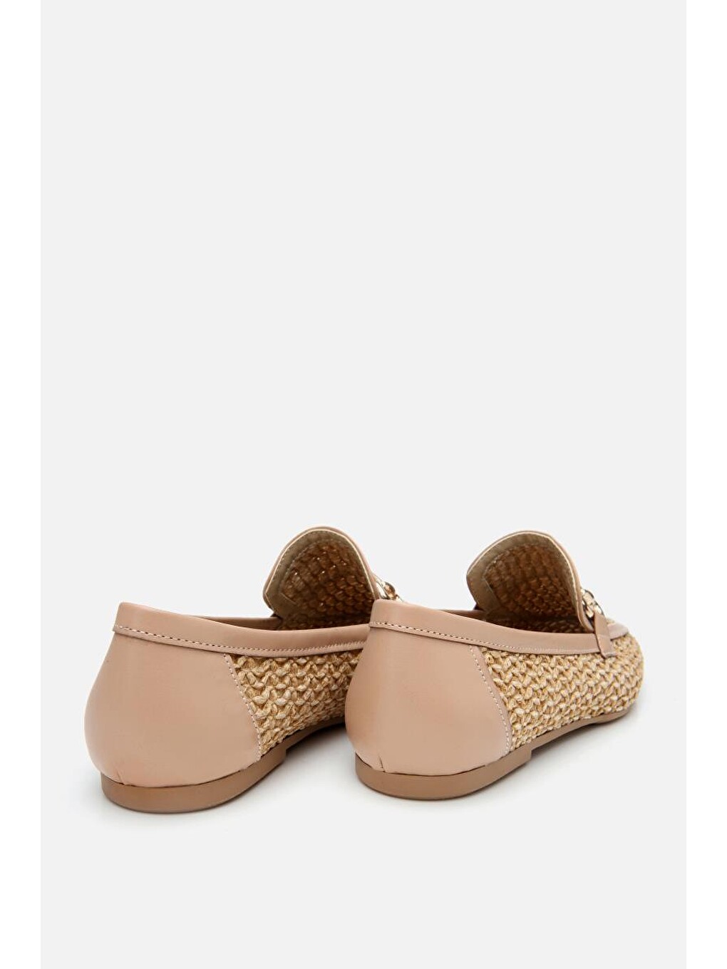 Kadın Bej Hasır Detaylı Tokalı Loafer-5