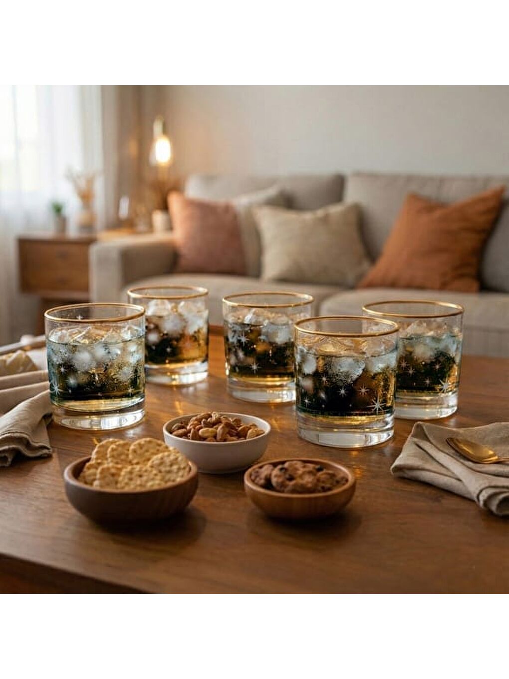 Karışık Star Altın Yaldızlı 4'lü Bardak Seti - Sarı / Şeffaf - 300 ml