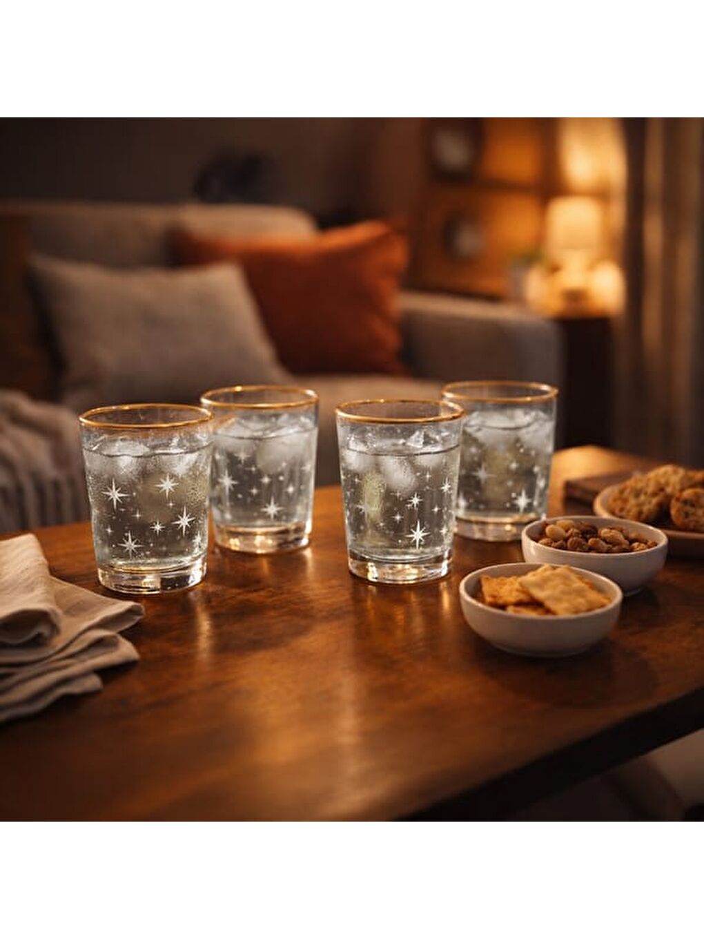 Karışık Star Altın Yaldızlı 4'lü Su Bardağı Seti - Sarı / Şeffaf - 270 ml