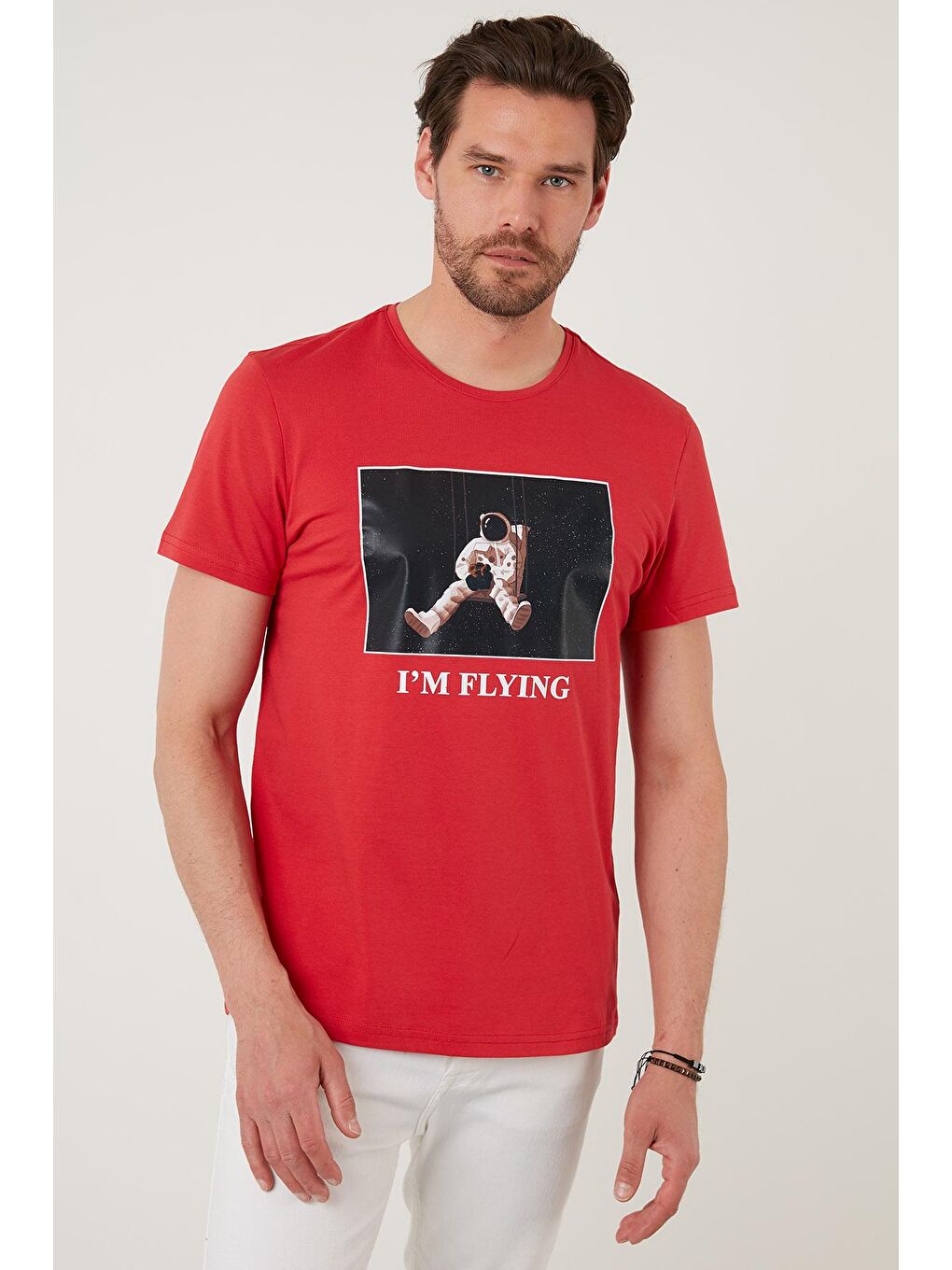 Kırmızı Baskılı Slim Fit Bisiklet Yaka % 100 Pamuk T Shirt 5902416-3