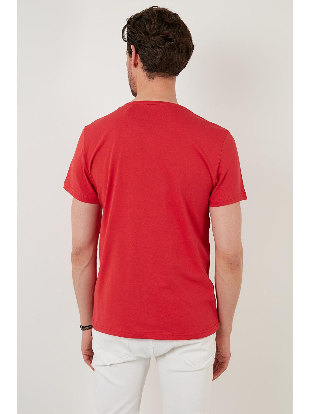 Kırmızı Baskılı Slim Fit Bisiklet Yaka % 100 Pamuk T Shirt 5902416-4